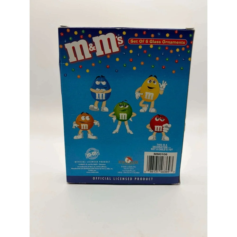 M&M's Kurt S Adler Set of 6 Glass Ornaments Multicolor Candy Christmas MM0106